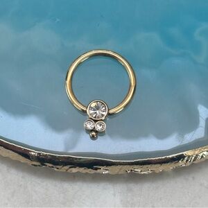 Gold Plated Clear Gem Captive Bead Ring Septum Piercing Daith Hoop CBR earrings